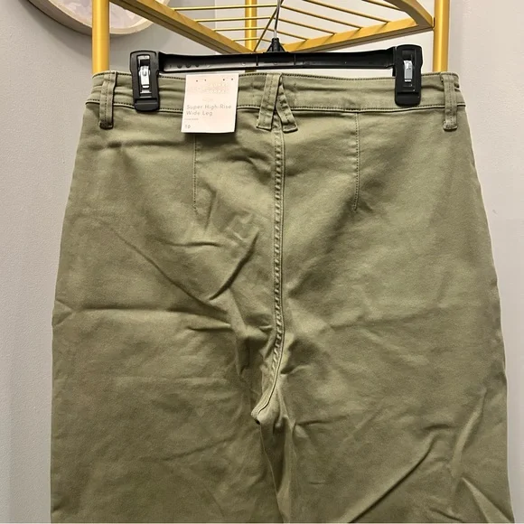 LC Lauren Conrad Super High Wide Leg Trouser Jeans buttons fly in green size 10 - Picture 6 of 8